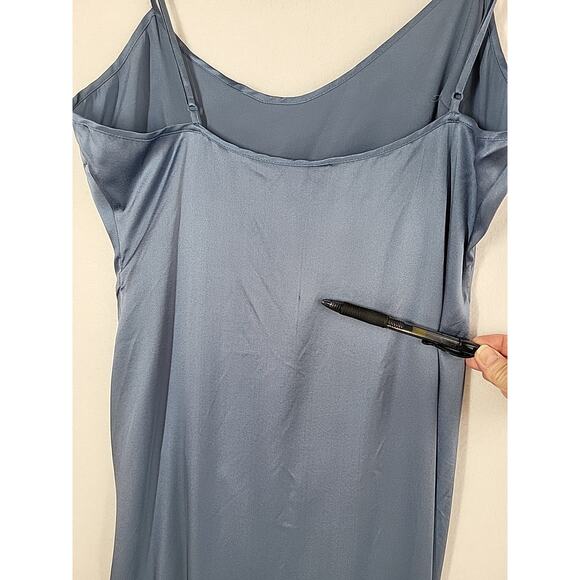 Skims Silk Sleep Slip Maxi Dress Small Artic Blue High Slit Ruched Sexy Evening - Picture 10 of 12
